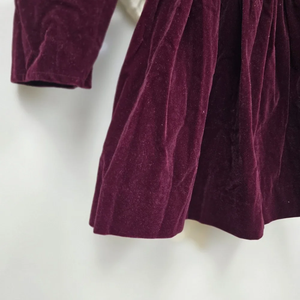 Vintage Sarah Kent Girls Sz 7 Victorian Style Dress Burgundy Ivory Belted Velvet